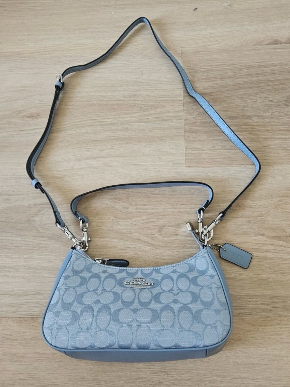 Coach Light Blue Signature Jacquard Crossbody Bag